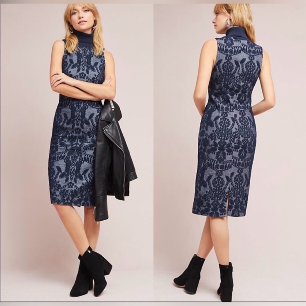 Maeve Ryder Jacquard Turtleneck Dress Size 14 Anthropologie